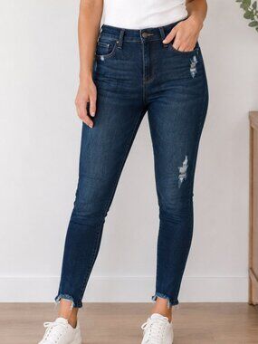 Just USA Distressed Skinny Jeans Dark Wash Size 27 Stretch Raw Hem